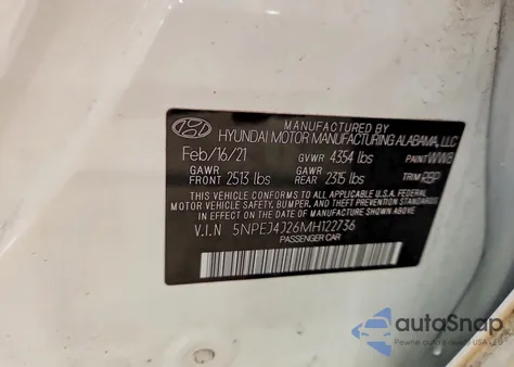 2021 Hyundai Sonata Sel Plus z USA, uszkodzony, nr VIN 5NPEJ4J26MH122736